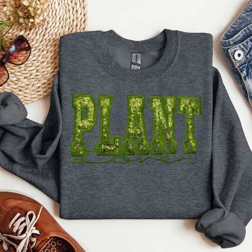 Sequin Plant Lover Embroidered Crewneck