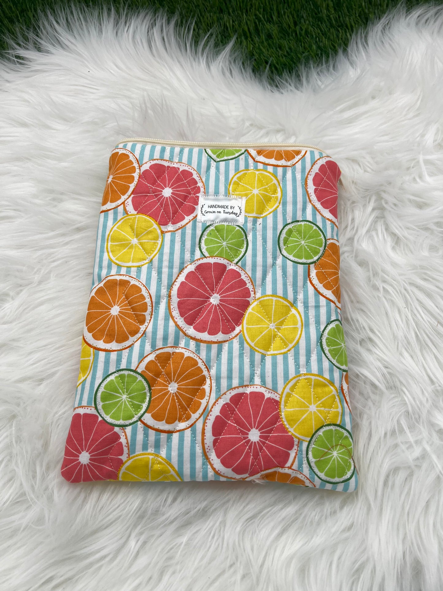 Citrus Stripe Book Cover with Zipper