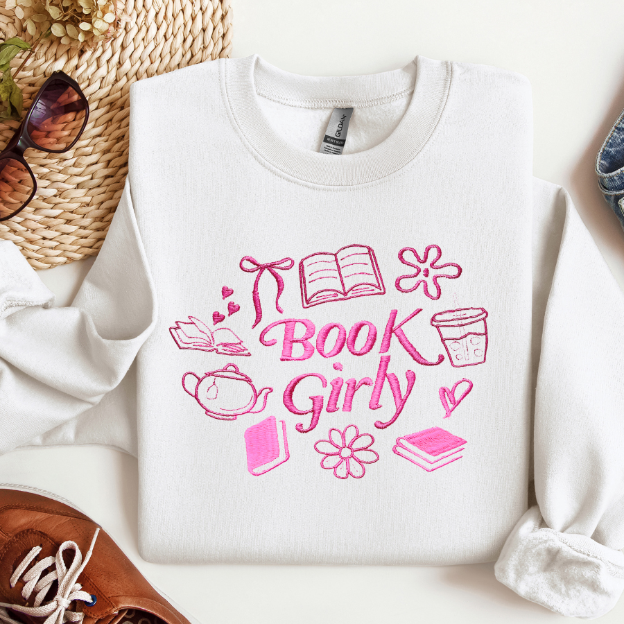 Book Girly Embroidered Crewneck Sweatshirt