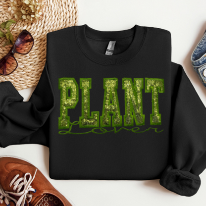 Sequin Plant Lover Embroidered Crewneck