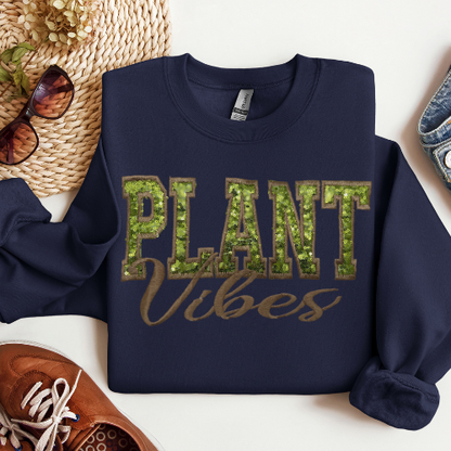 Plant Vibes Sequin Embroidered Crewneck
