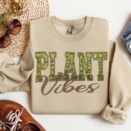 Plant Vibes Sequin Embroidered Crewneck