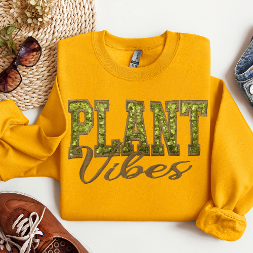Plant Vibes Sequin Embroidered Crewneck