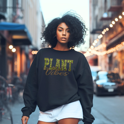 Plant Vibes Sequin Embroidered Crewneck