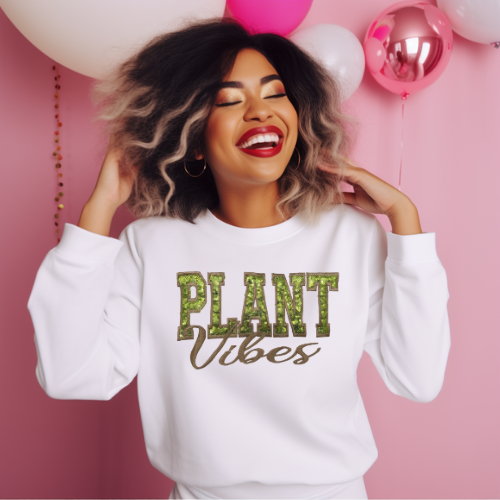 Plant Vibes Sequin Embroidered Crewneck