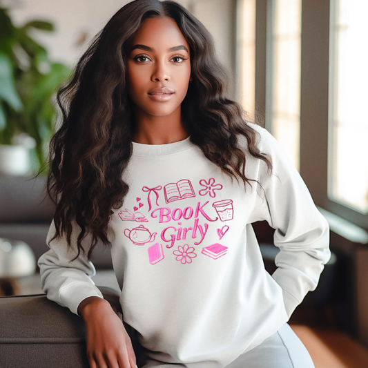 Book Girly Embroidered Crewneck Sweatshirt