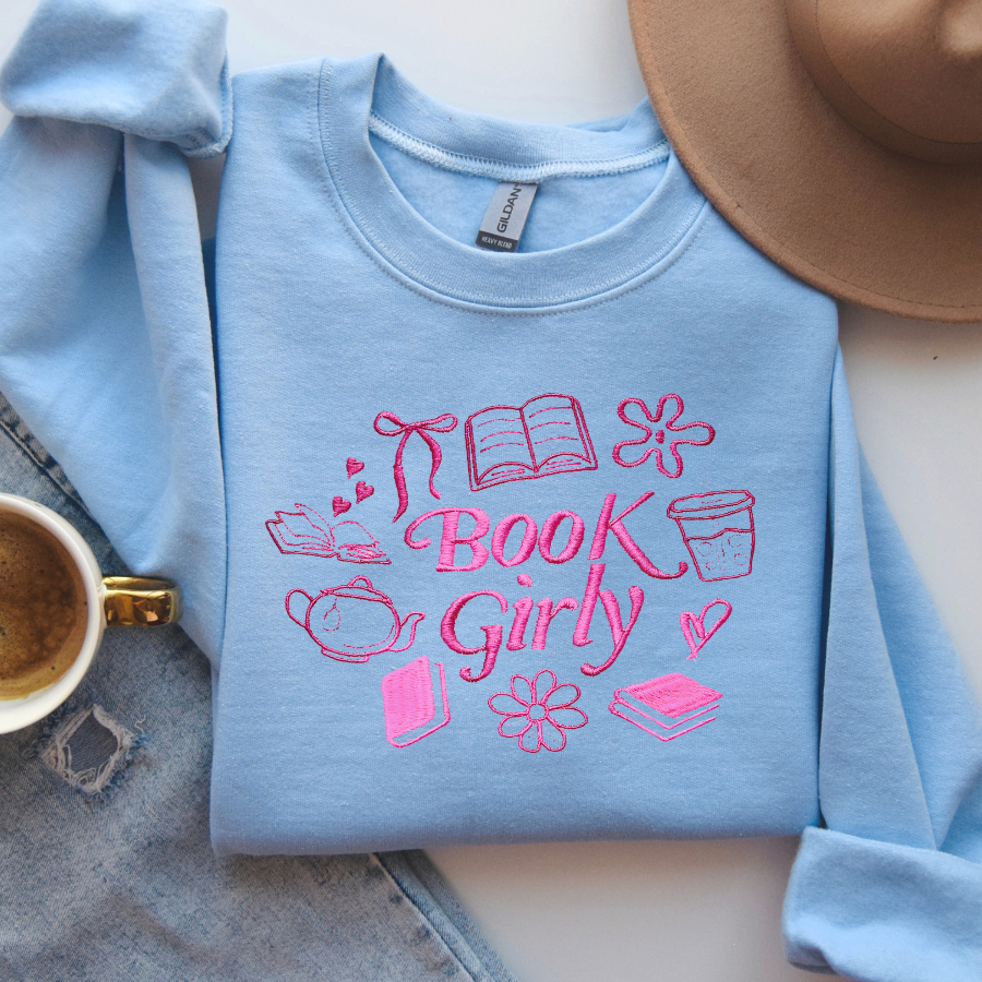 Book Girly Embroidered Crewneck Sweatshirt