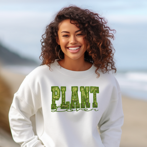 Sequin Plant Lover Embroidered Crewneck