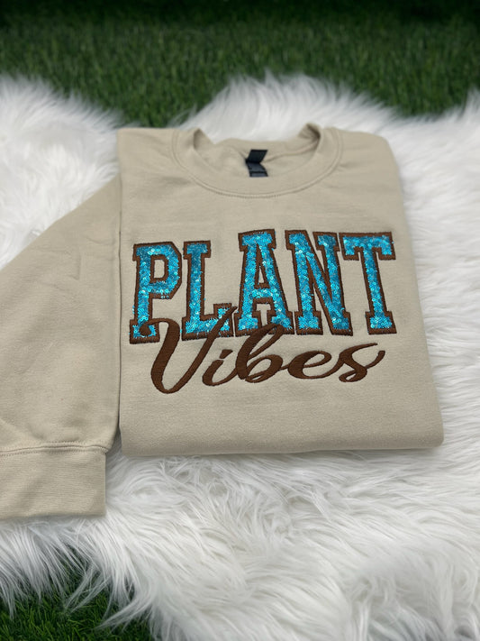 Plant Vibes Sequin Embroidered Crewneck