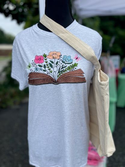 Book Flower Embroidery T-shirt