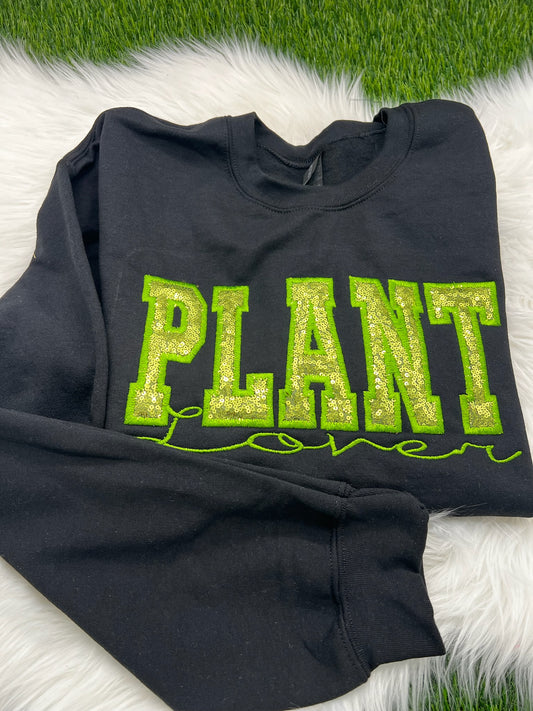 Sequin Plant Lover Embroidered Crewneck