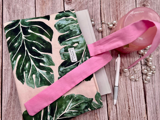 Pink Monstera Book Sleeve with Bow