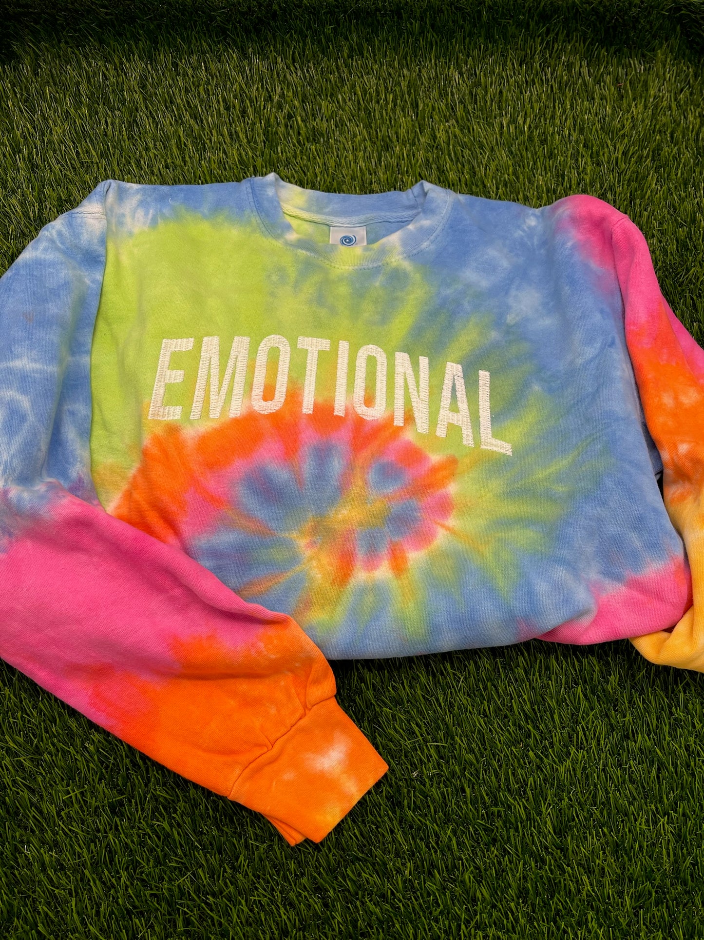 Emtional Tie Dye Embroidery Crewneck