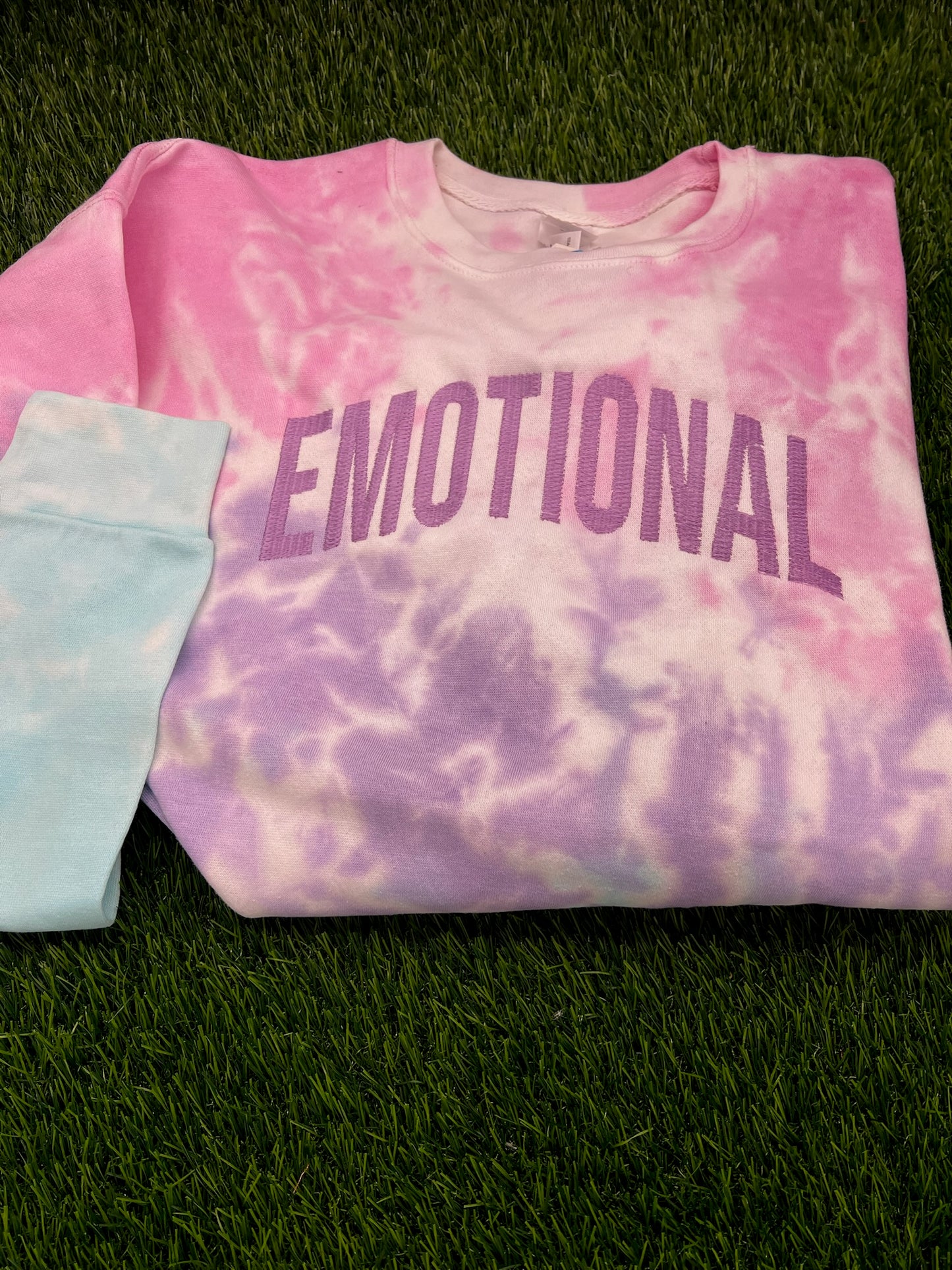 Emtional Tie Dye Embroidery Crewneck