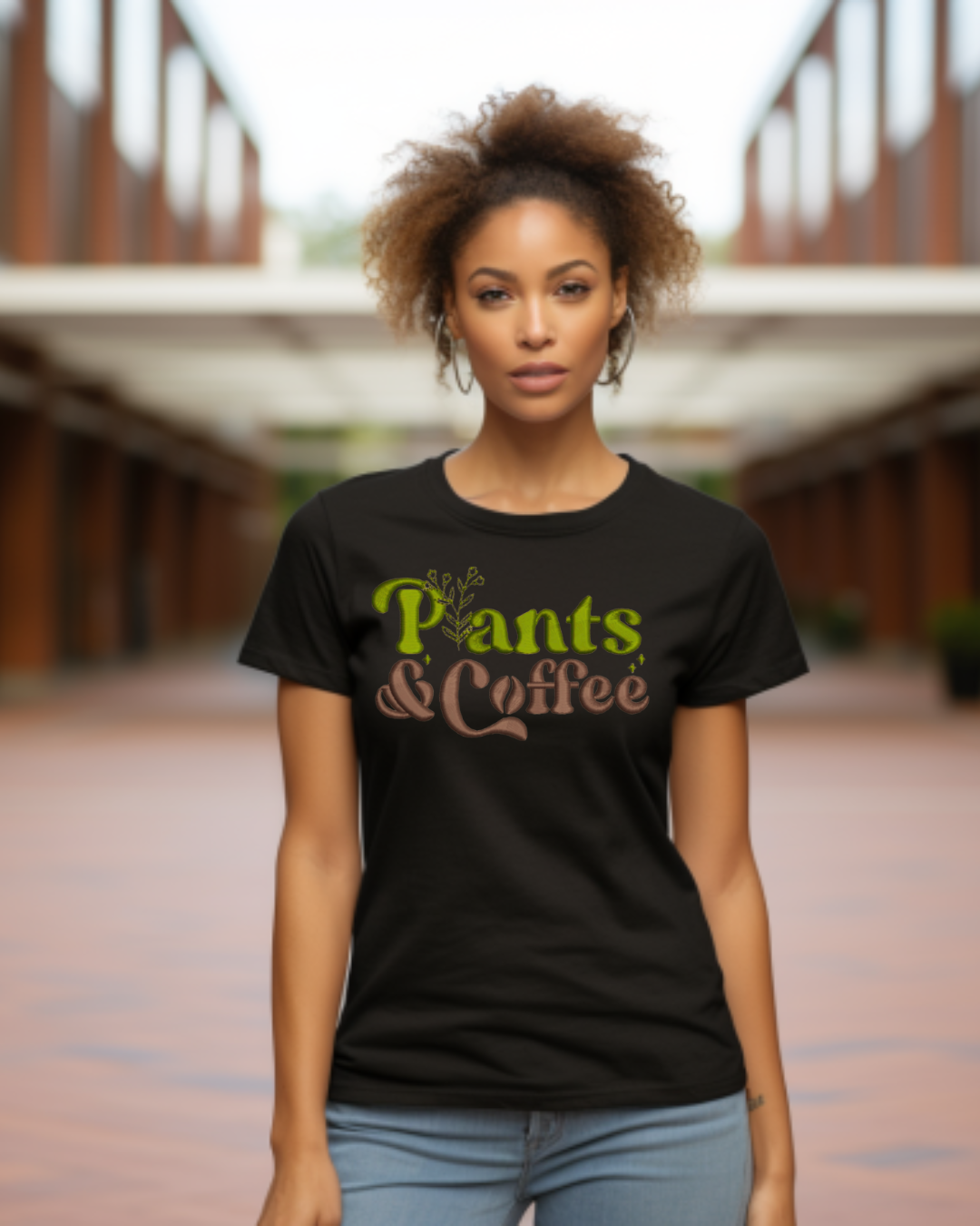 Plants and Coffee Embroidered T-Shirt