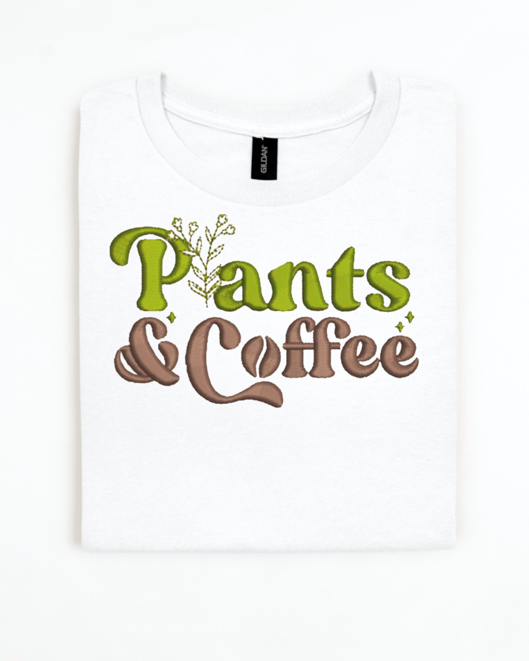 Plants and Coffee Embroidered T-Shirt